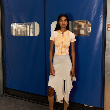 Raglan Tight Tee in Orange Scribbles