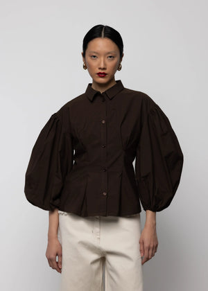 Volume Sleeve Shirt, Brown