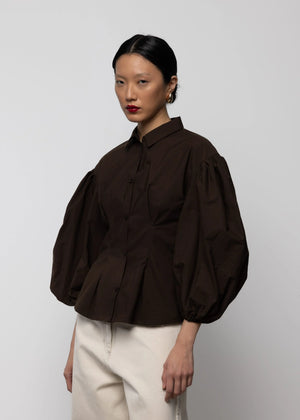 Volume Sleeve Shirt, Brown