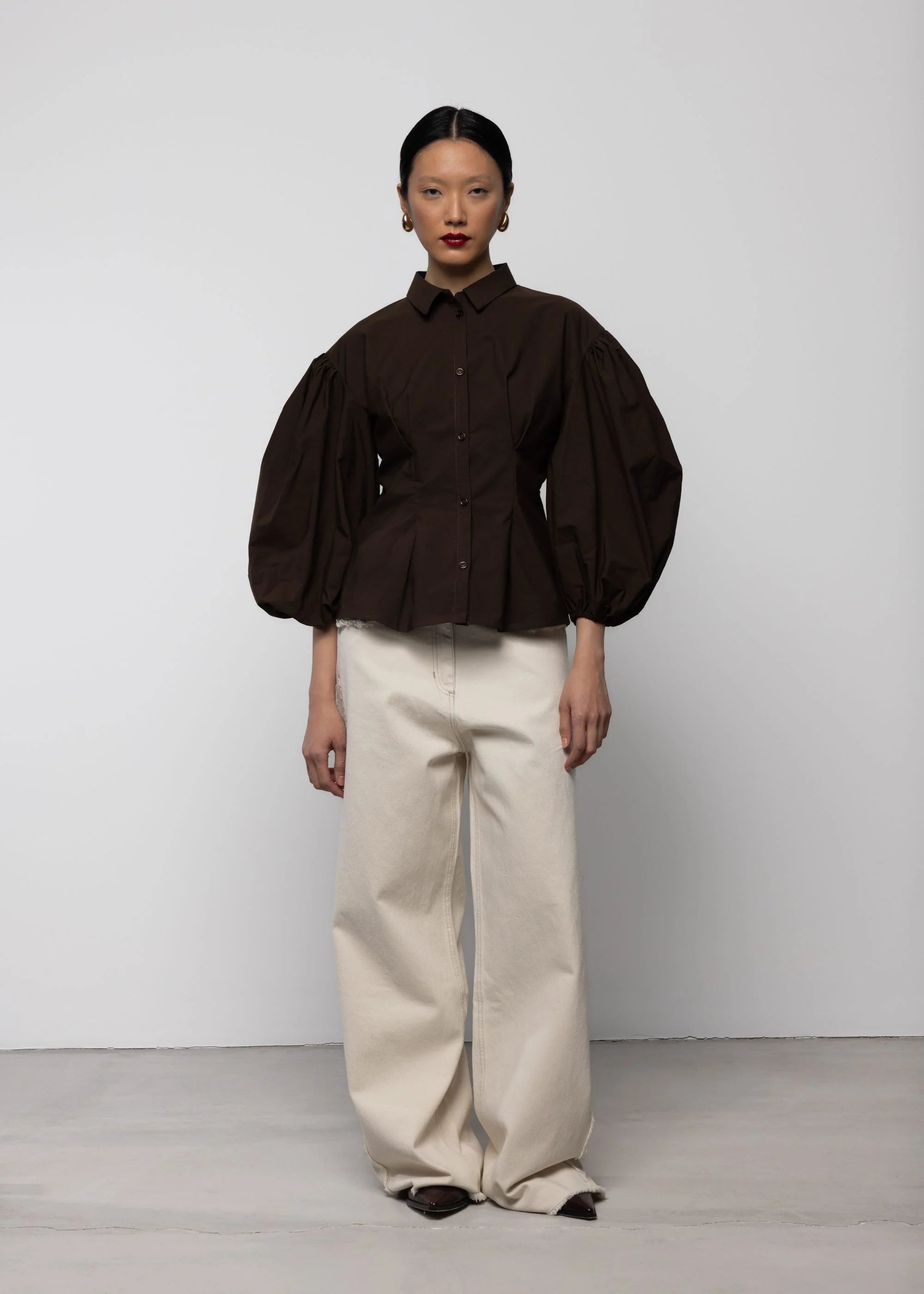 Volume Sleeve Shirt, Brown