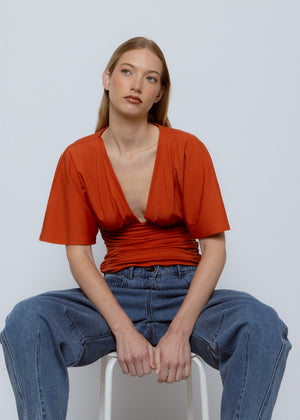 Low V Kimono Top, Orange