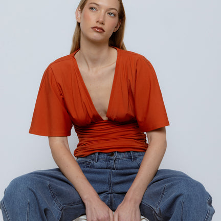 Low V Kimono Top, Orange