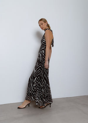Printed Open Back Back Godet Maxi Dress, Nerite Shell Print