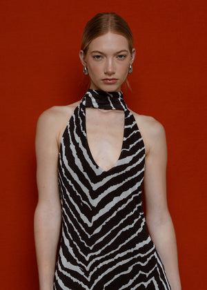 Printed Open Back Back Godet Maxi Dress, Nerite Shell Print