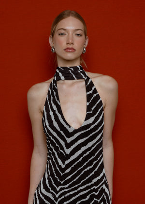 Printed Open Back Back Godet Maxi Dress, Nerite Shell Print