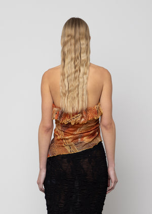 Asymmetric Ruffle Printed Top, Moth Blossom Print