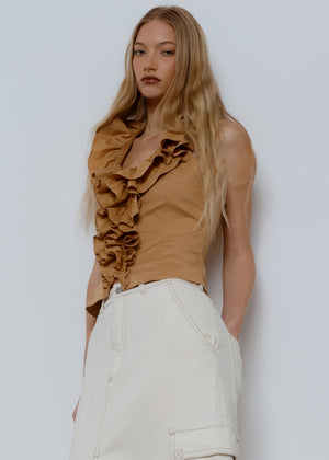 Frill Open Back Top, Beige
