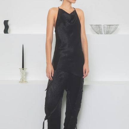 Crinkle Satin Black, Crossback Cami