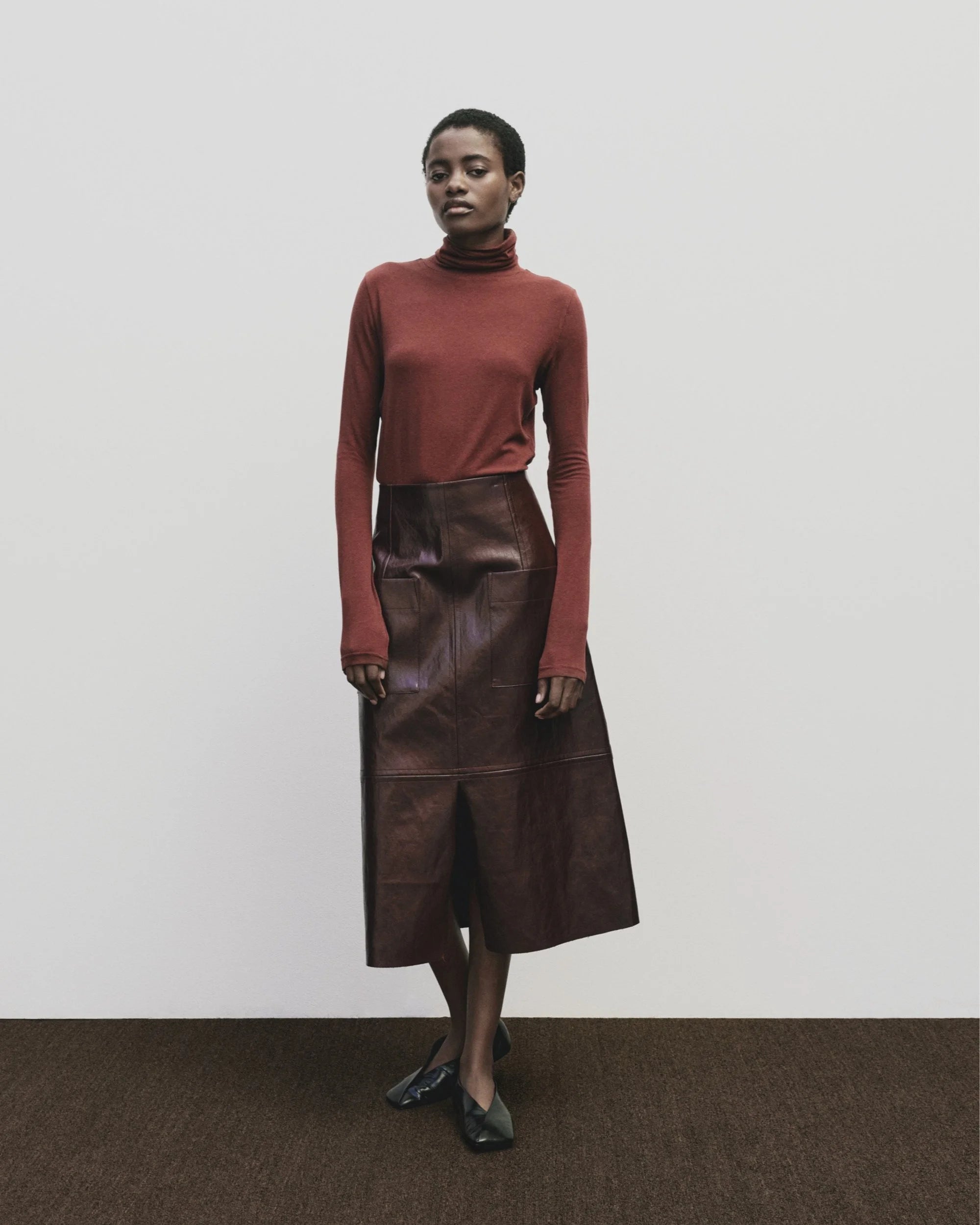 Roll Neck Jersey Top, Burgundy