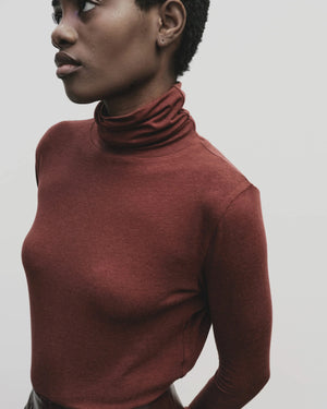 Roll Neck Jersey Top, Burgundy