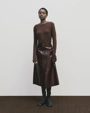Wool Tencel Crew Neck Top, Brown