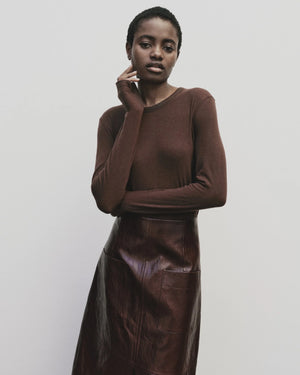 Wool Tencel Crew Neck Top, Brown