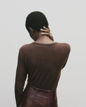 Wool Tencel Crew Neck Top, Brown