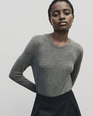 Wool Tencel Crew Neck Top, Heather Grey