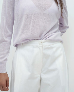 Cotton Barrel-Leg Pants, White