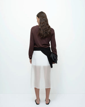 Cotton Blend V-Neck Knit Top. Brown