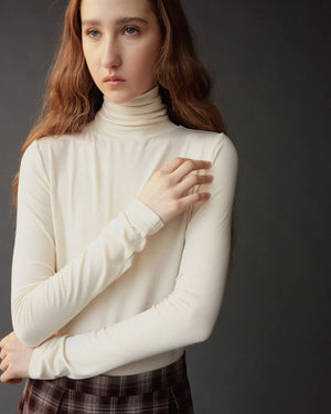 Roll Neck Jersey Top, Ivory