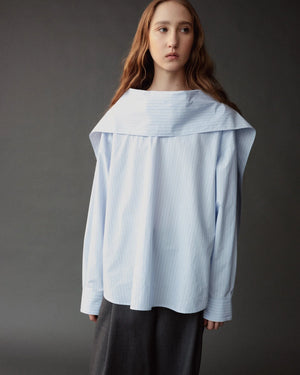 Striped Tie Neck Blouse, Light Blue