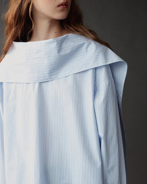 Striped Tie Neck Blouse, Light Blue