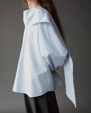 Striped Tie Neck Blouse, Light Blue