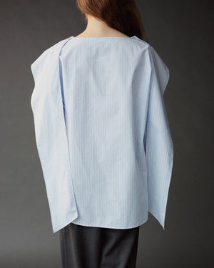 Striped Tie Neck Blouse, Light Blue
