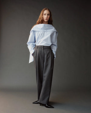 Striped Tie Neck Blouse, Light Blue