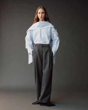 Striped Tie Neck Blouse, Light Blue