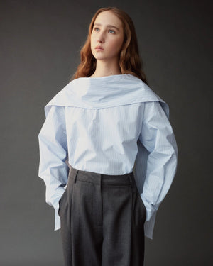 Striped Tie Neck Blouse, Light Blue