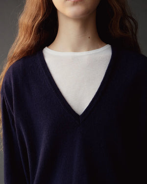 Cashmere Blend V Neck Knit, Navy