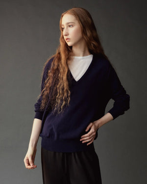 Cashmere Blend V Neck Knit, Navy