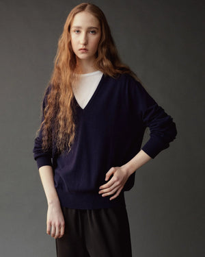 Cashmere Blend V Neck Knit, Navy