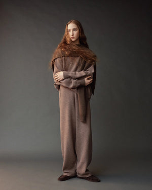 Wool Blend Knit Shawl, Light Brown O/S