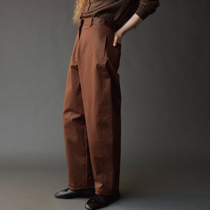 Cotton Barrel Leg Pants, Brown