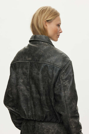 Bold Leather Bomber, Dark Grey Washed