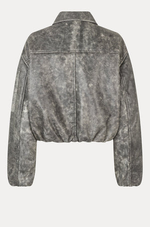 Bold Leather Bomber, Dark Grey Washed