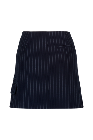 SKIRT.03.D6.24, Navy Pin Stripe Twill