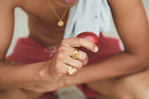 Sello Norte, 18k Gold Plated Sterling Silver, Red Onyx and Garnet