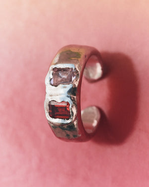 Buzo Toe Ring, Silver/Red