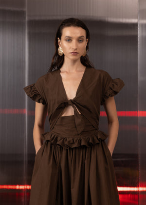 Tiered Cotton Bow Maxi Dress, Brown