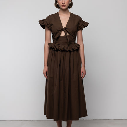 Tiered Cotton Bow Maxi Dress, Brown