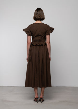 Tiered Cotton Bow Maxi Dress, Brown