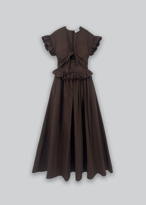Tiered Cotton Bow Maxi Dress, Brown
