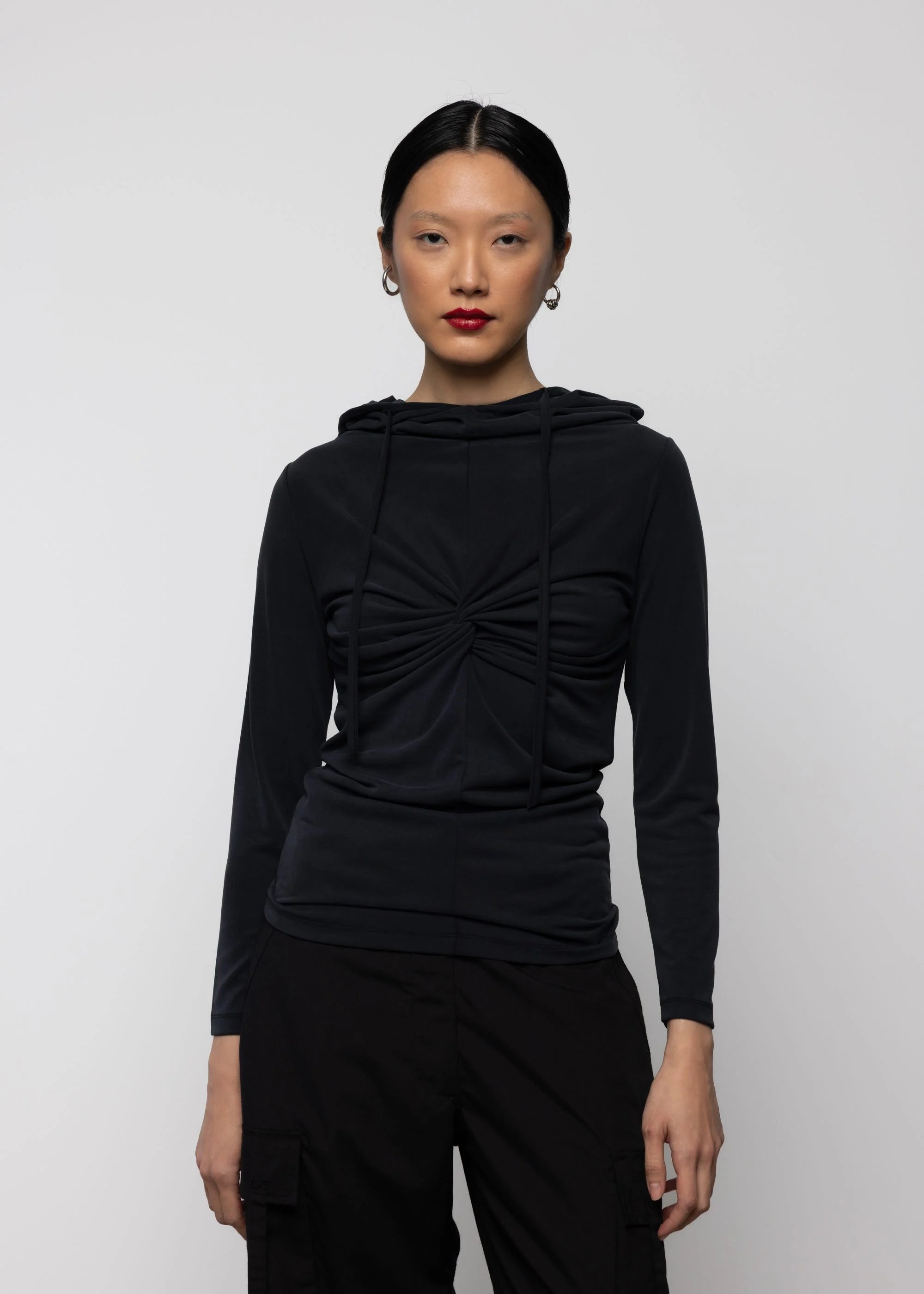 Twist Detail Hooded Top, Black