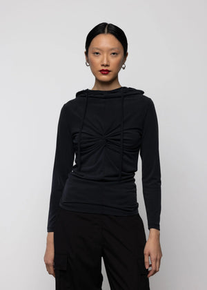 Twist Detail Hooded Top, Black