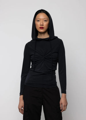 Twist Detail Hooded Top, Black