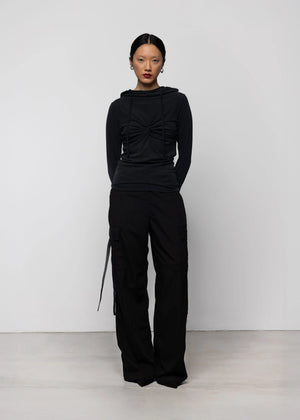 Twist Detail Hooded Top, Black