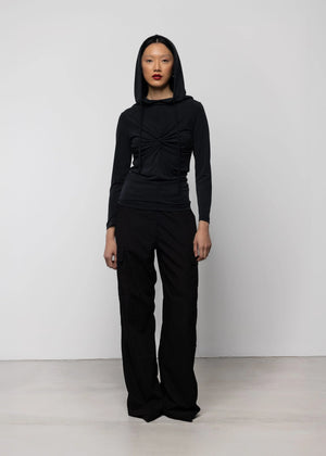 Twist Detail Hooded Top, Black