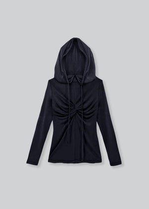 Twist Detail Hooded Top, Black