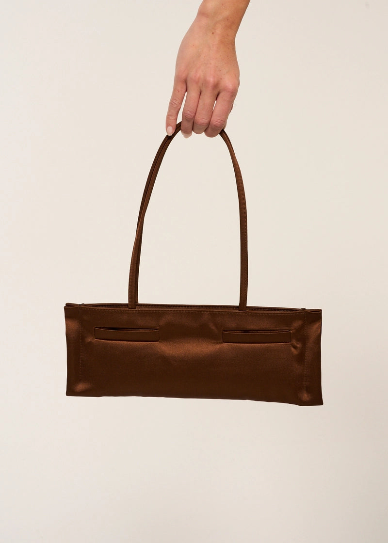 Rectangulo Pockets Satin Bag, Brown