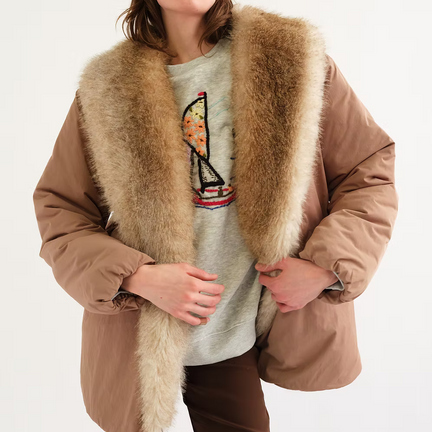 Ciganda Faux Fur Trimmed Coat, Brown